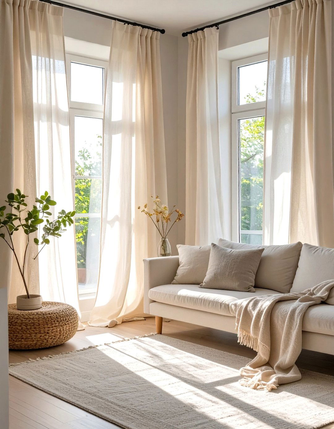 Keep Window Treatments Sheer and Light - 30 very small living room ideas