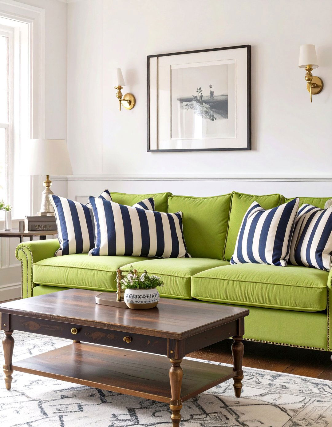 Kelly Green Couch In A Preppy Living Room - 30 green couch living room ideas