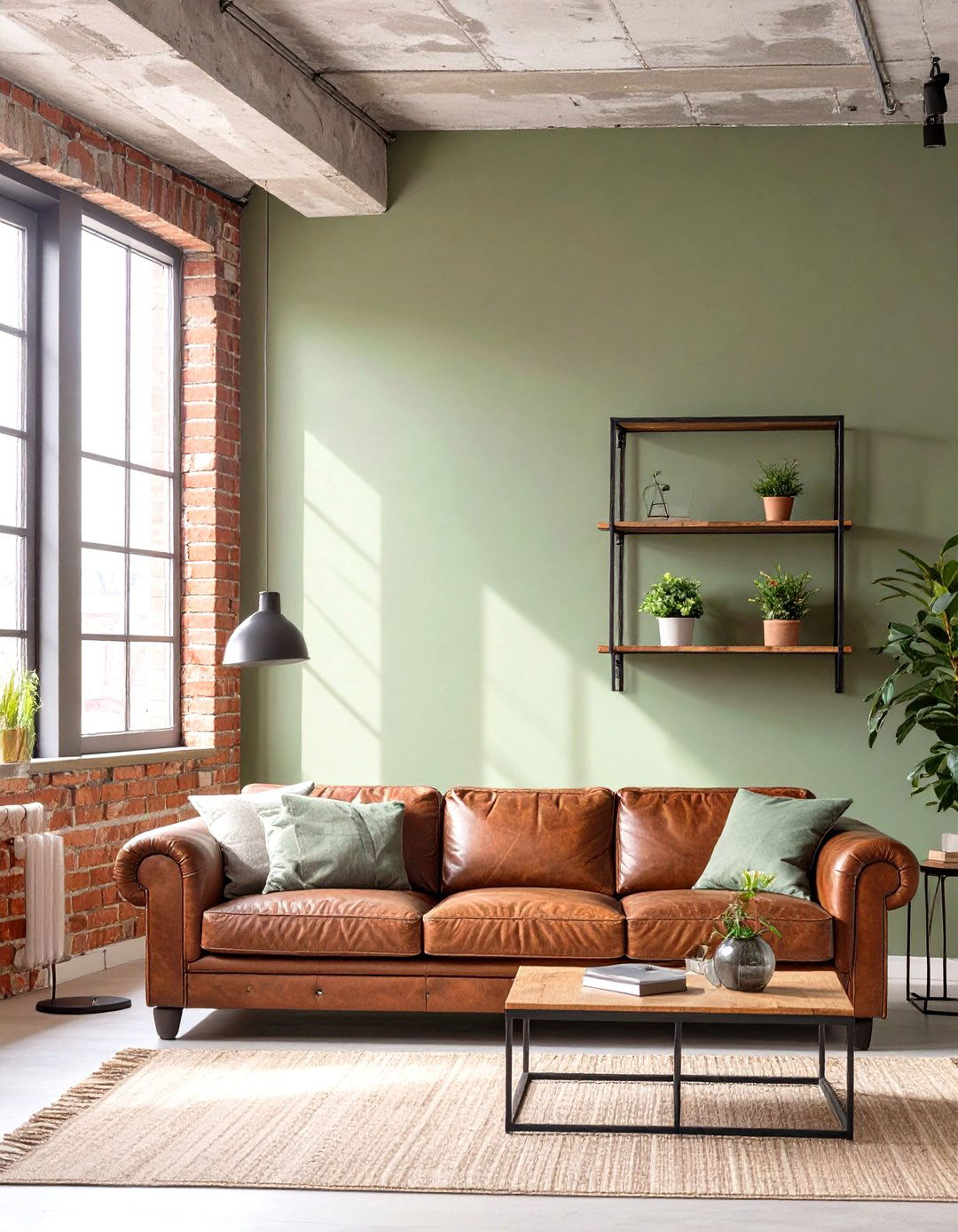 Khaki Green Industrial Living Room - 30 green living room ideas