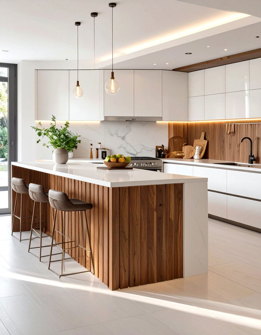 Kitchen Featuring Linear Wood Slats - 30 ultra modern luxury modern kitchen designs