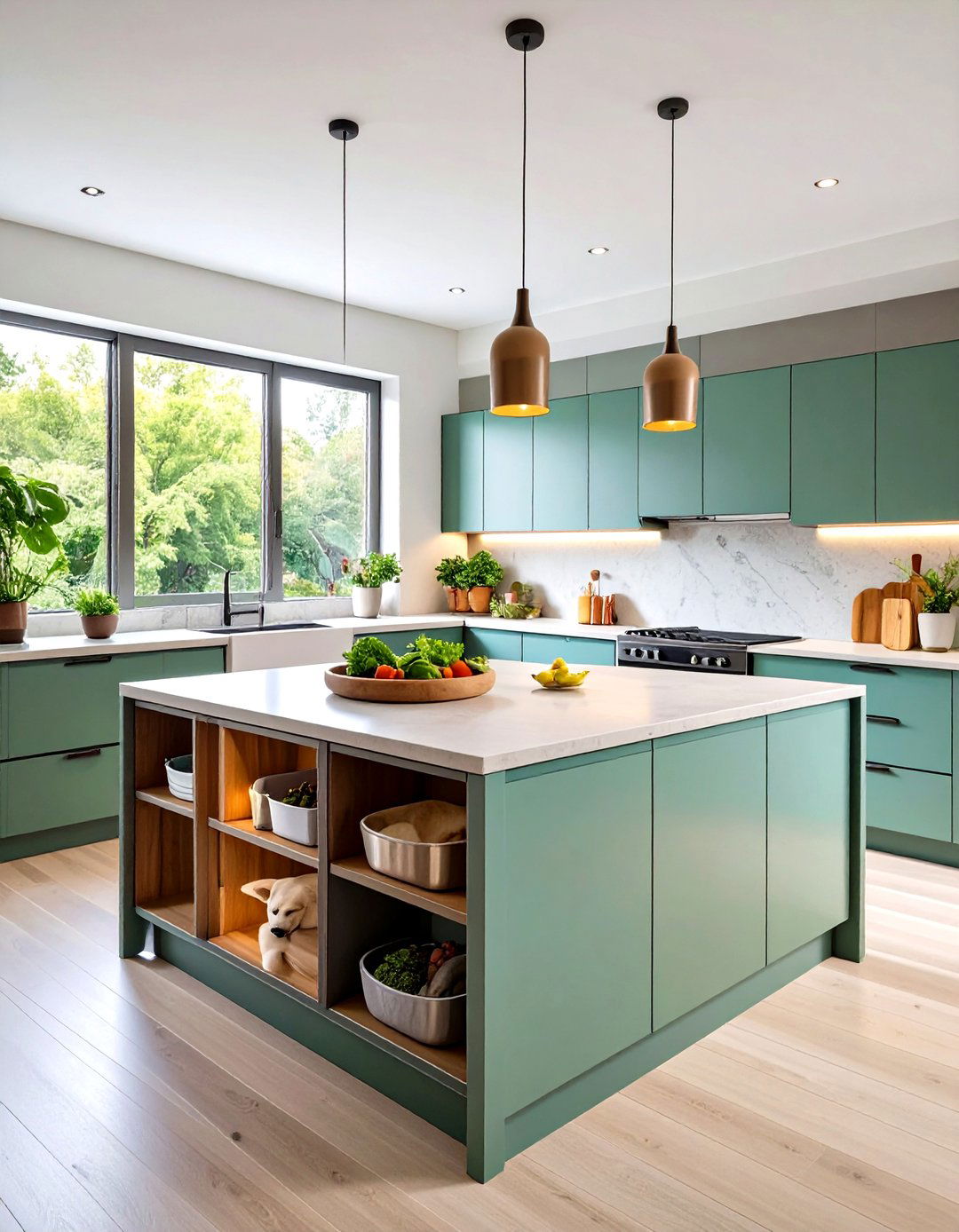 Kitchen Island with a Built in Pet Station - 30 kitchen layout ideas with island
