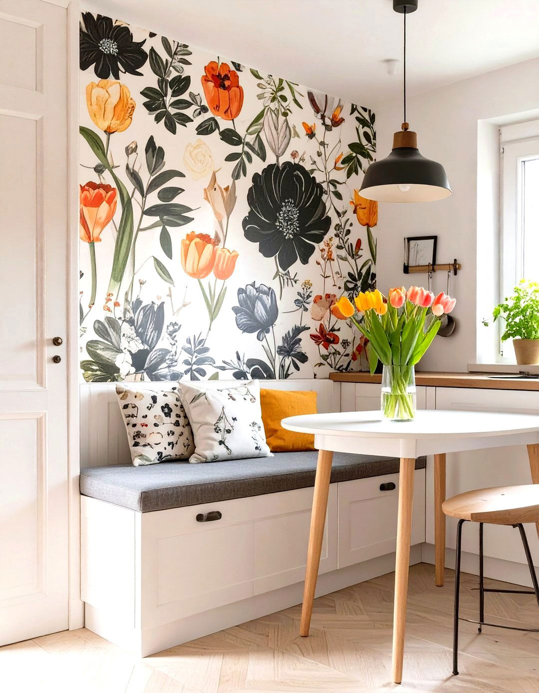 Kitchen Nook with Patterned Wallpaper - 30 small kitchen nook ideas