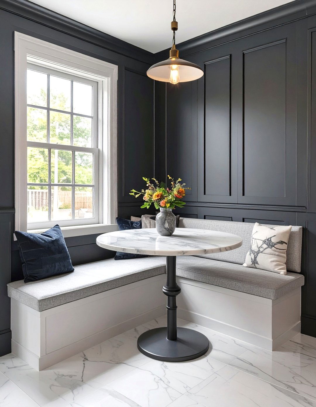 Kitchen Nook with a Black Wainscoting Wall - 30 black accent wall ideas