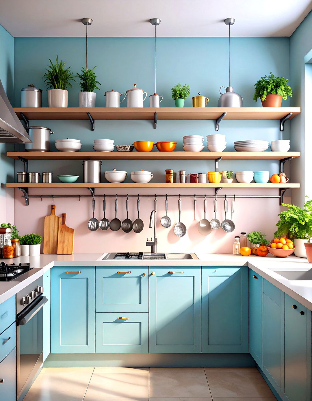 Kitchen Shelving with Hanging Rails - 30 kitchen shelving ideas