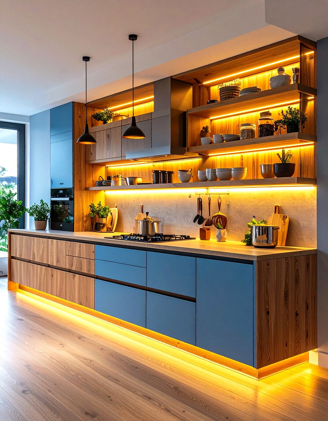 Kitchen Shelving with Integrated Lighting - 30 kitchen shelving ideas