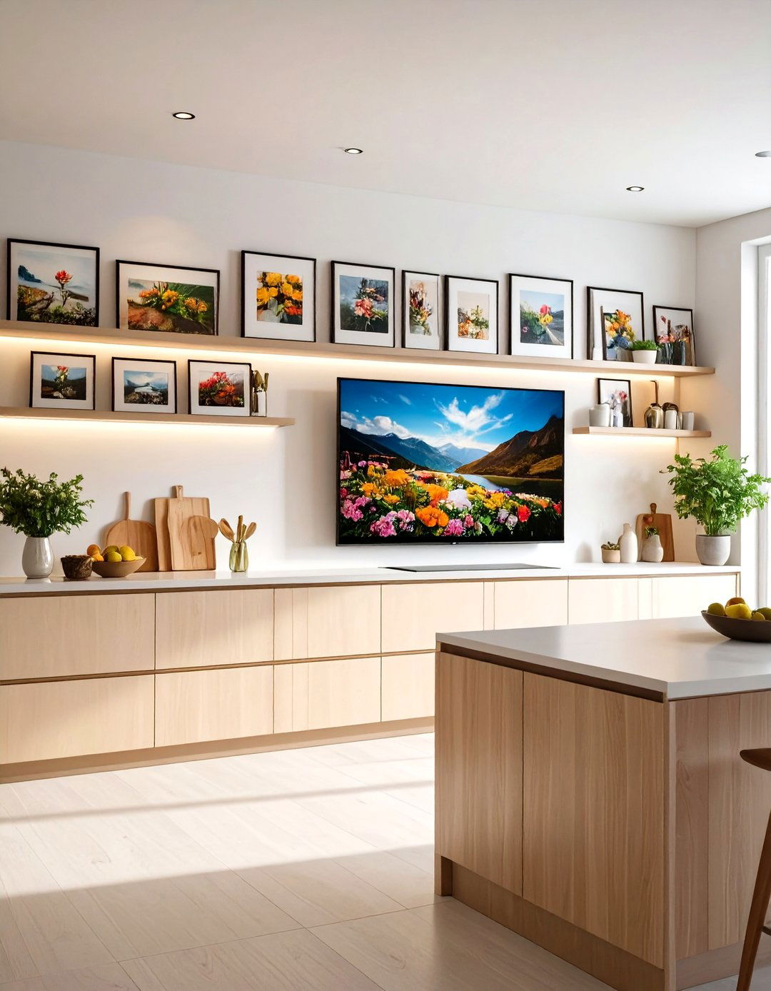 Kitchen TV as Part of a Gallery Wall - 30 kitchen tv ideas