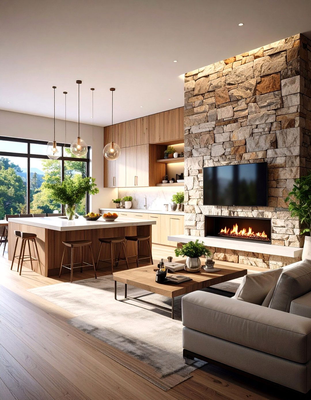 Kitchen TV within a Media Wall Niche - 30 kitchen tv ideas