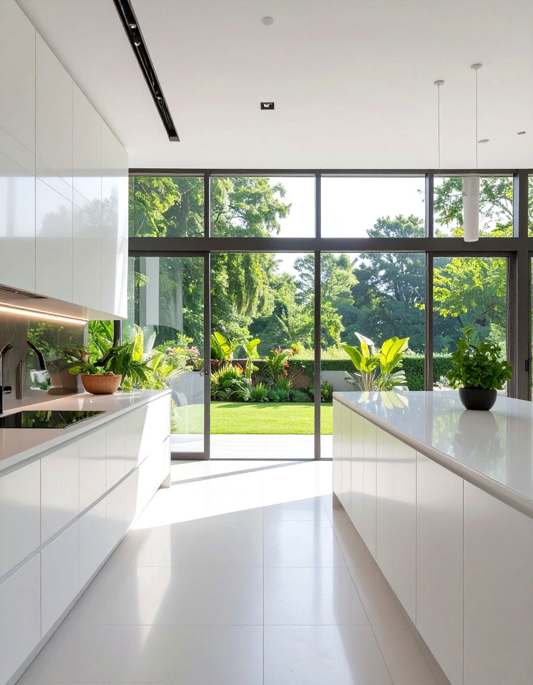 Kitchen with Floor to Ceiling Windows - 30 ultra modern luxury modern kitchen designs