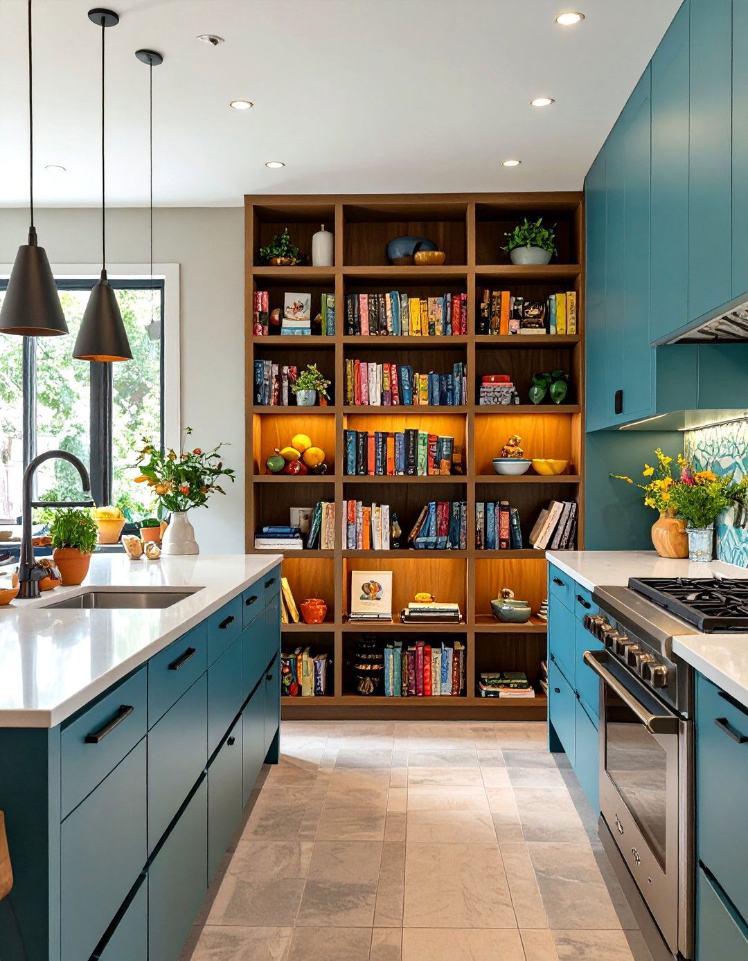 Kitchen with a Bookshelf Nook - 30 contemporary kitchen ideas