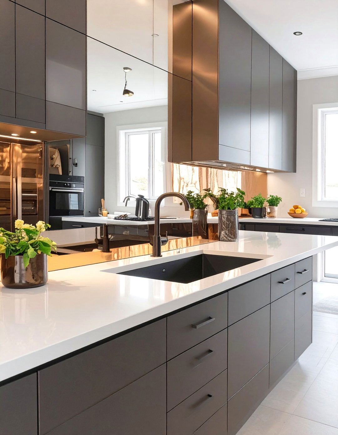 Kitchen with a Mirrored Backsplash - 30 contemporary kitchen ideas