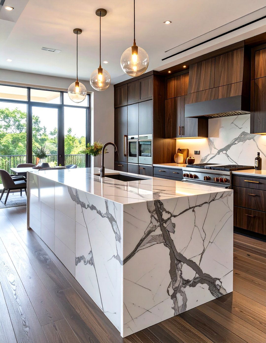 Kitchen with a Waterfall Countertop Island - 30 ultra modern luxury modern kitchen designs