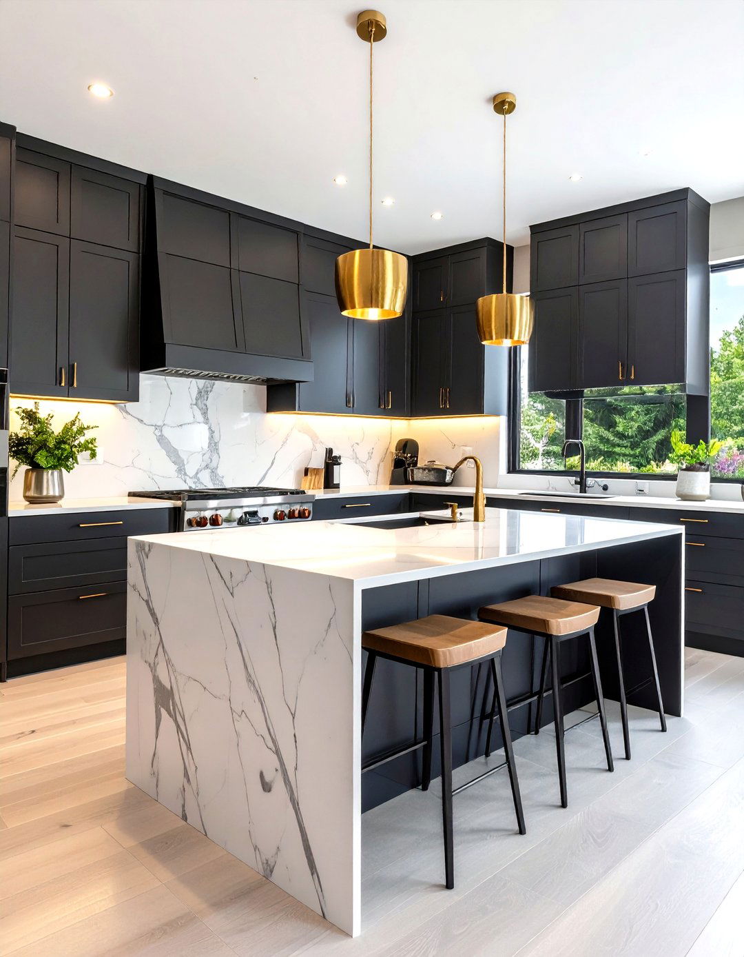 Kitchen with a Waterfall Countertop Island - 30 patricketsesfantomes.com what is interior design ideas