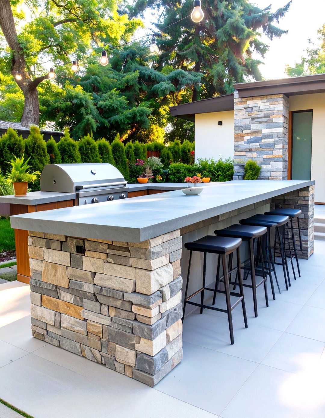 L Shaped Outdoor BBQ Island with Bar Seating - 30 outdoor bbq ideas