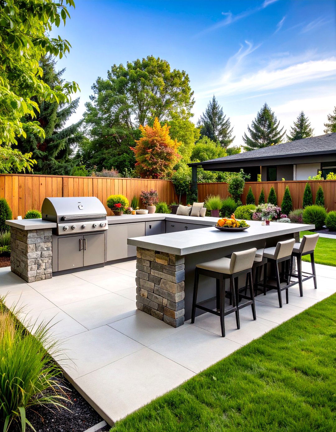 L Shaped Patio Grill and Bar Counter - 30 patio grill ideas