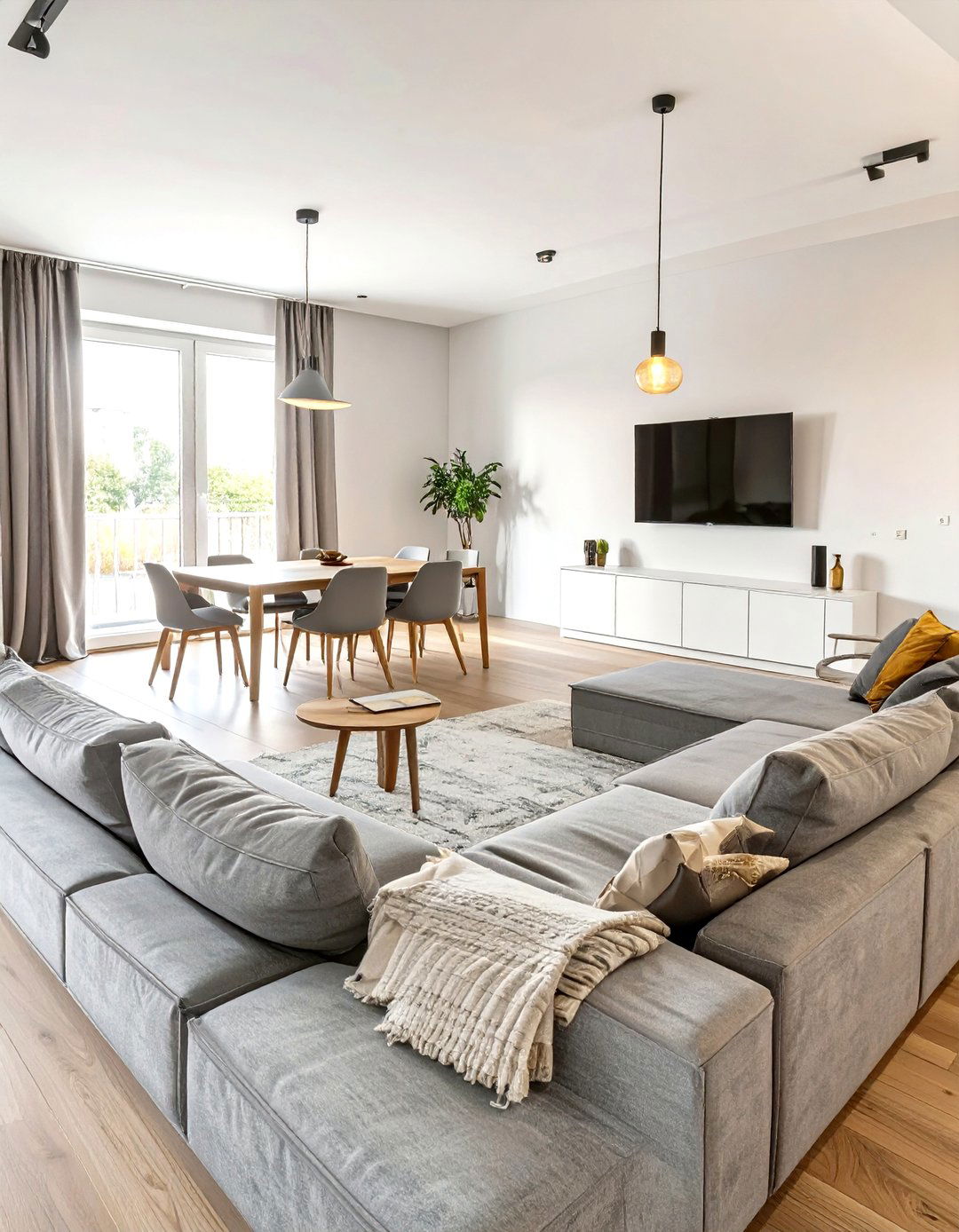 L Shaped Sofa to Define the Living Zone - 30 small living room ideas with tv and dining table