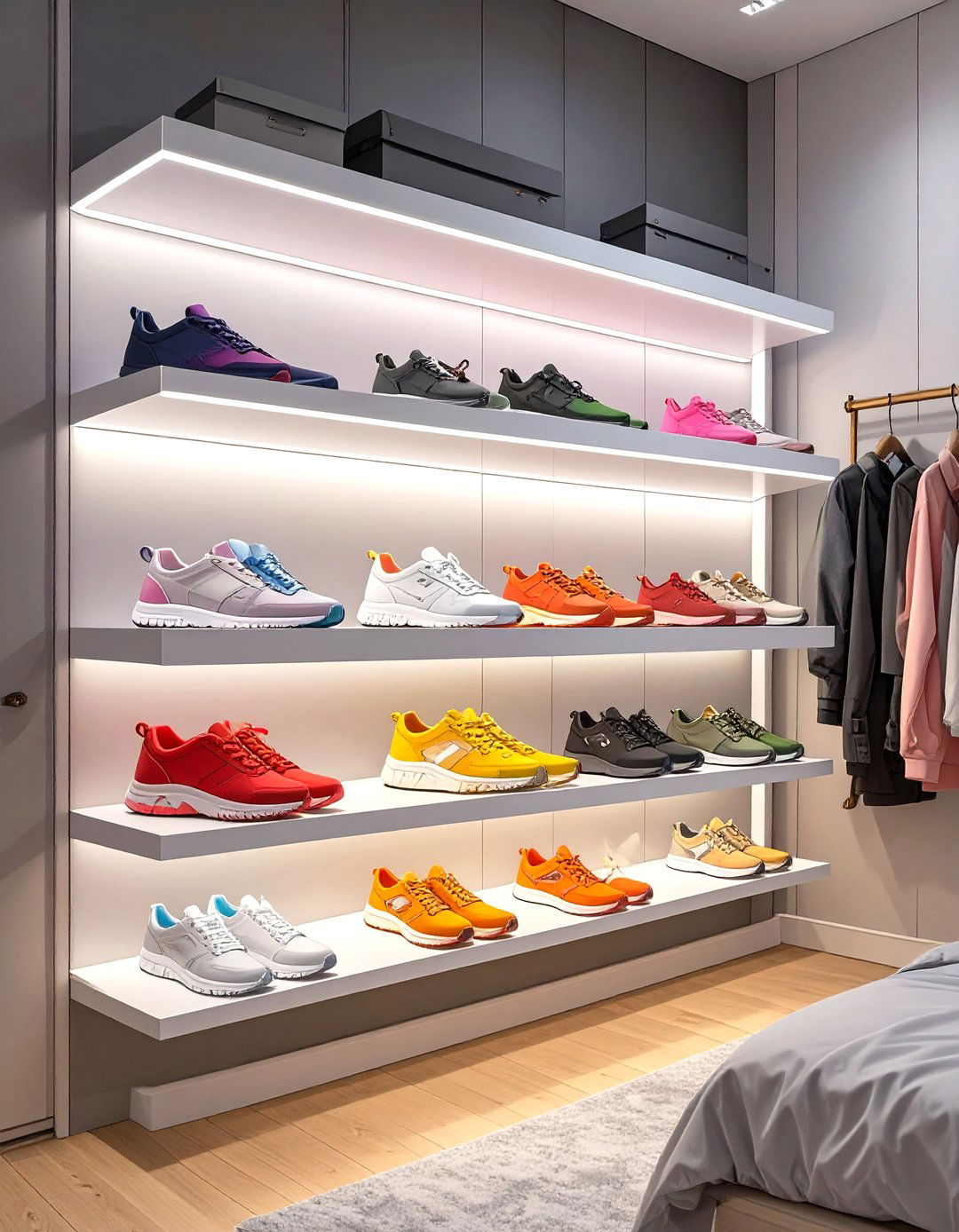 LED Backlit Floating Shoe Shelves - 30 shoe closet ideas