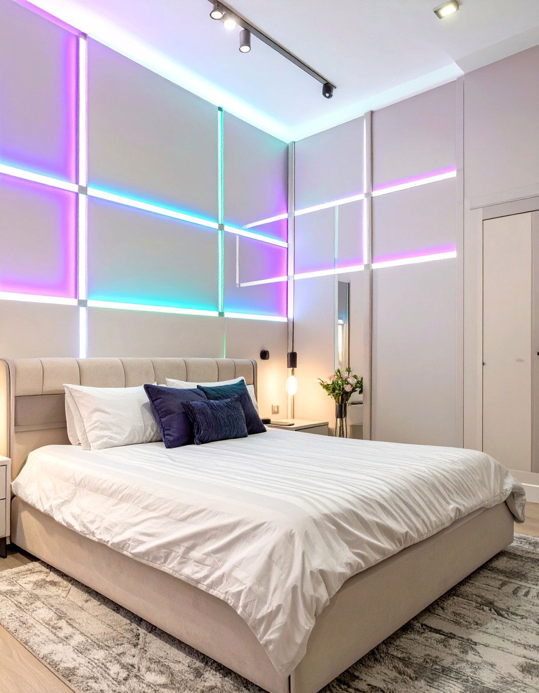 LED Light Wall Grid - 30 teenage girl bedroom ideas with led lights