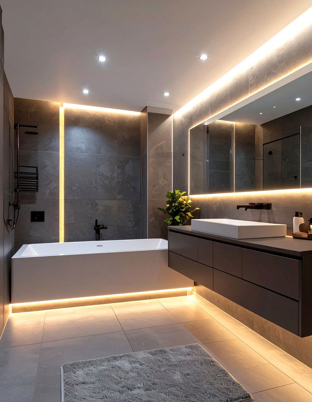 LED Lit Bathroom Baseboards - 30 bathroom baseboard ideas