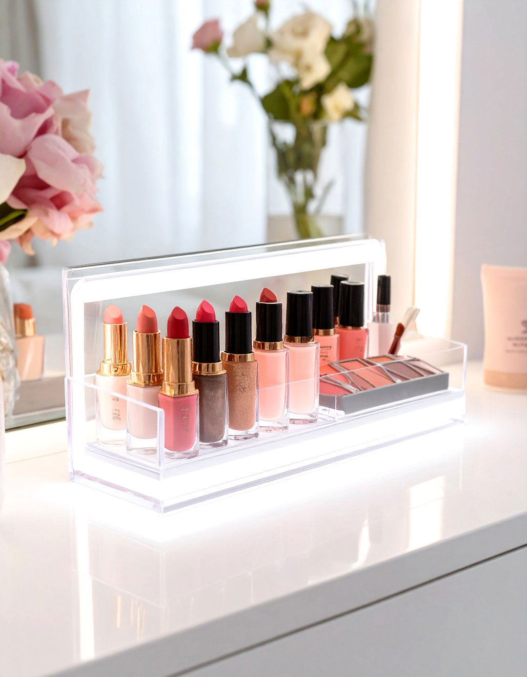 LED Lit Makeup Organizer - 30 teenage girl bedroom ideas with led lights