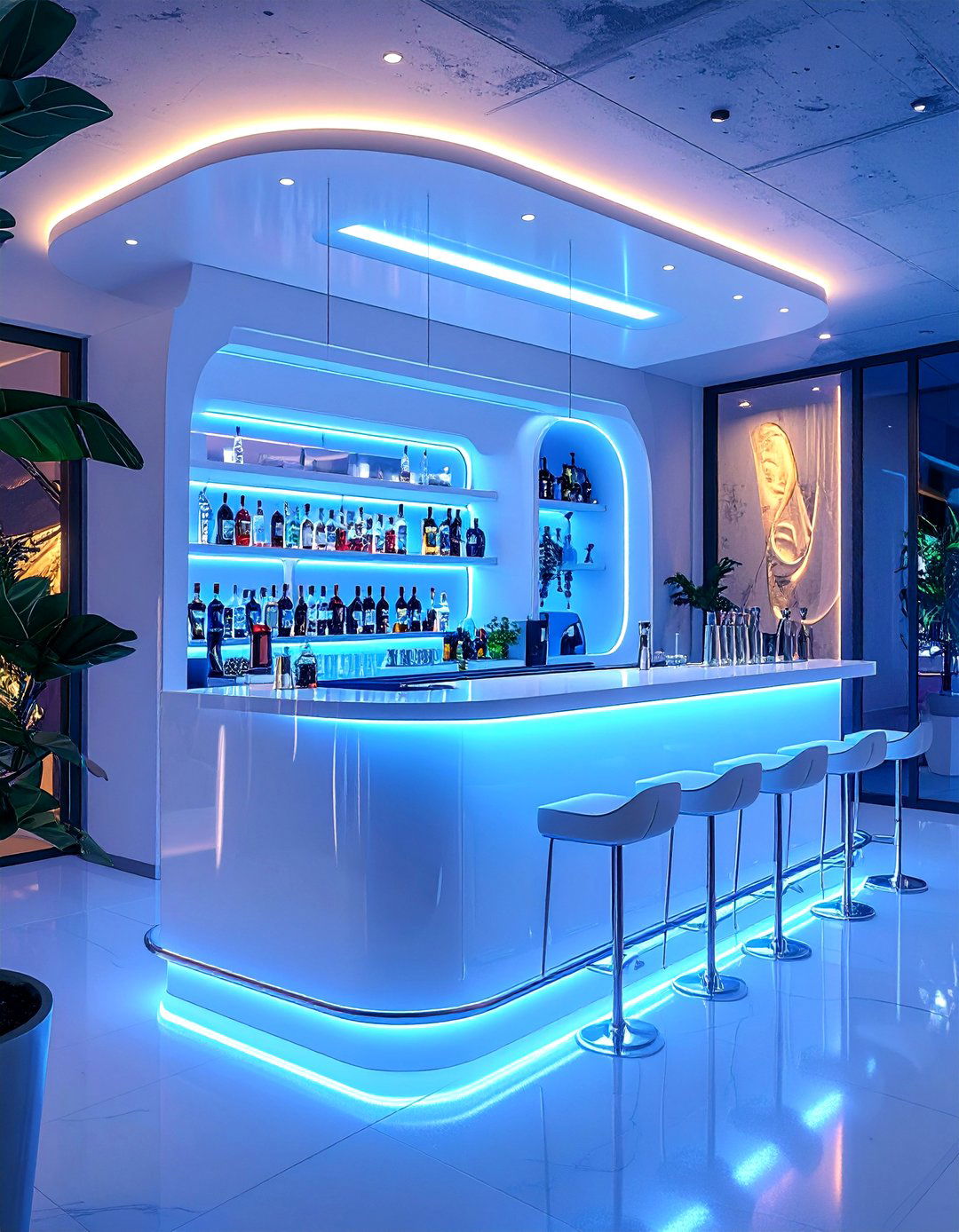 LED Lit Modern Man Cave Bar - 30 small man cave bar ideas
