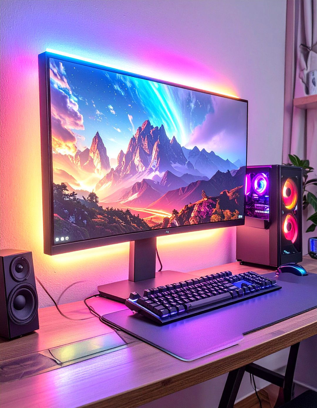 LED Strip Behind a Desk Monitor - 30 teenage girl bedroom ideas with led lights
