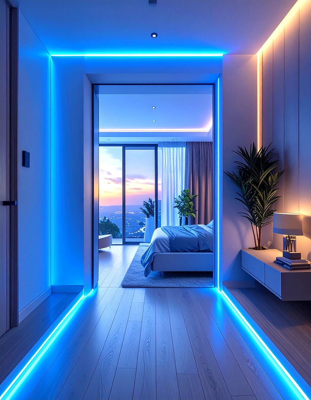 LED Strip Framing a Doorway - 30 teenage girl bedroom ideas with led lights