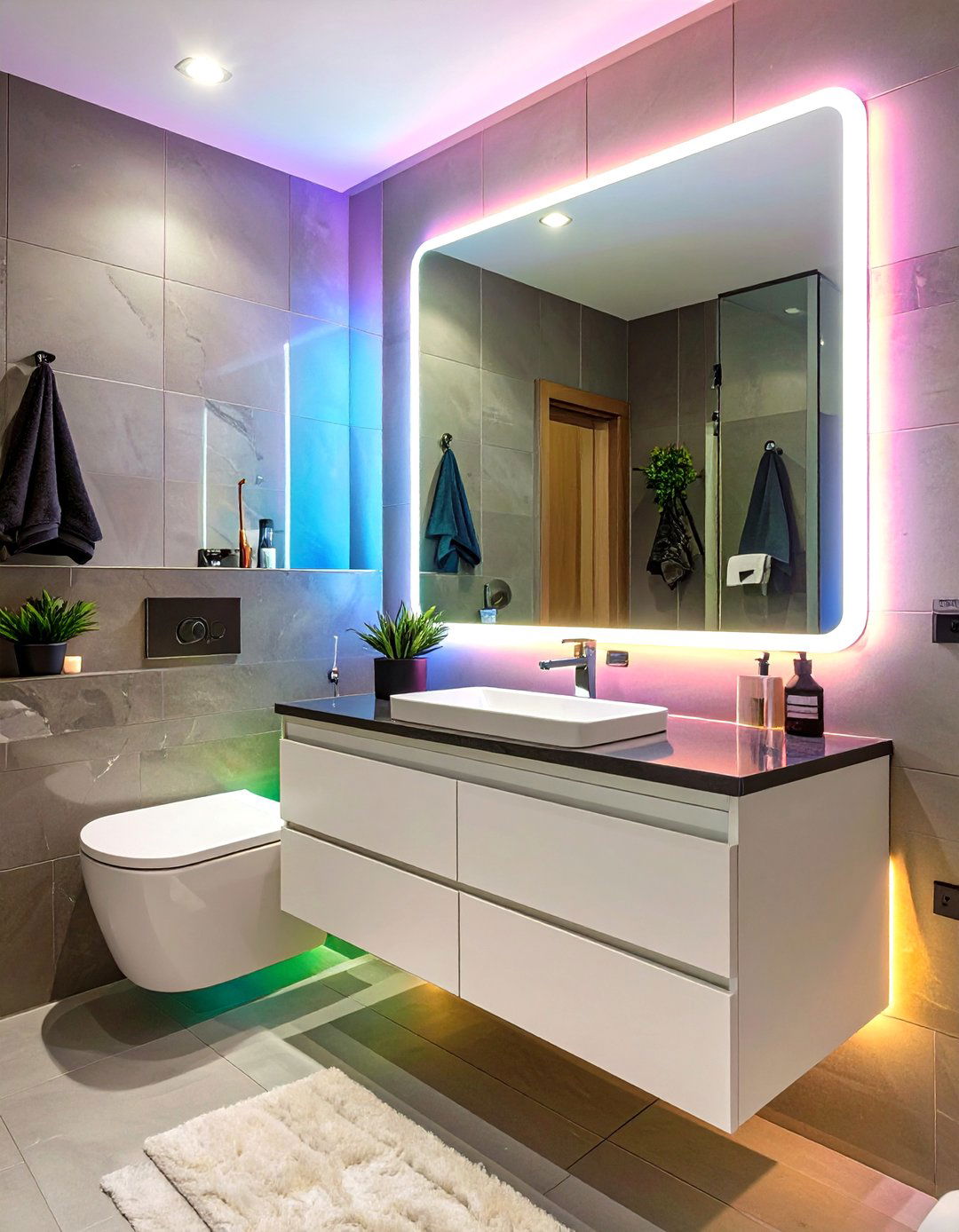 LED Strip Light Mirror Bathroom - 30 teen girl bathroom ideas
