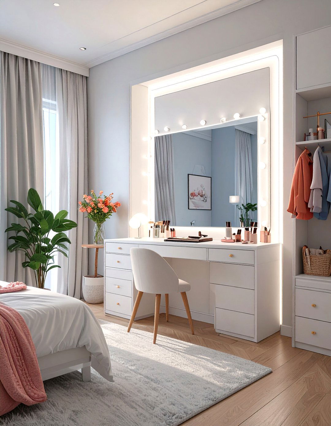 LED Strip Lined Vanity Mirror - 30 teenage girl bedroom ideas with led lights