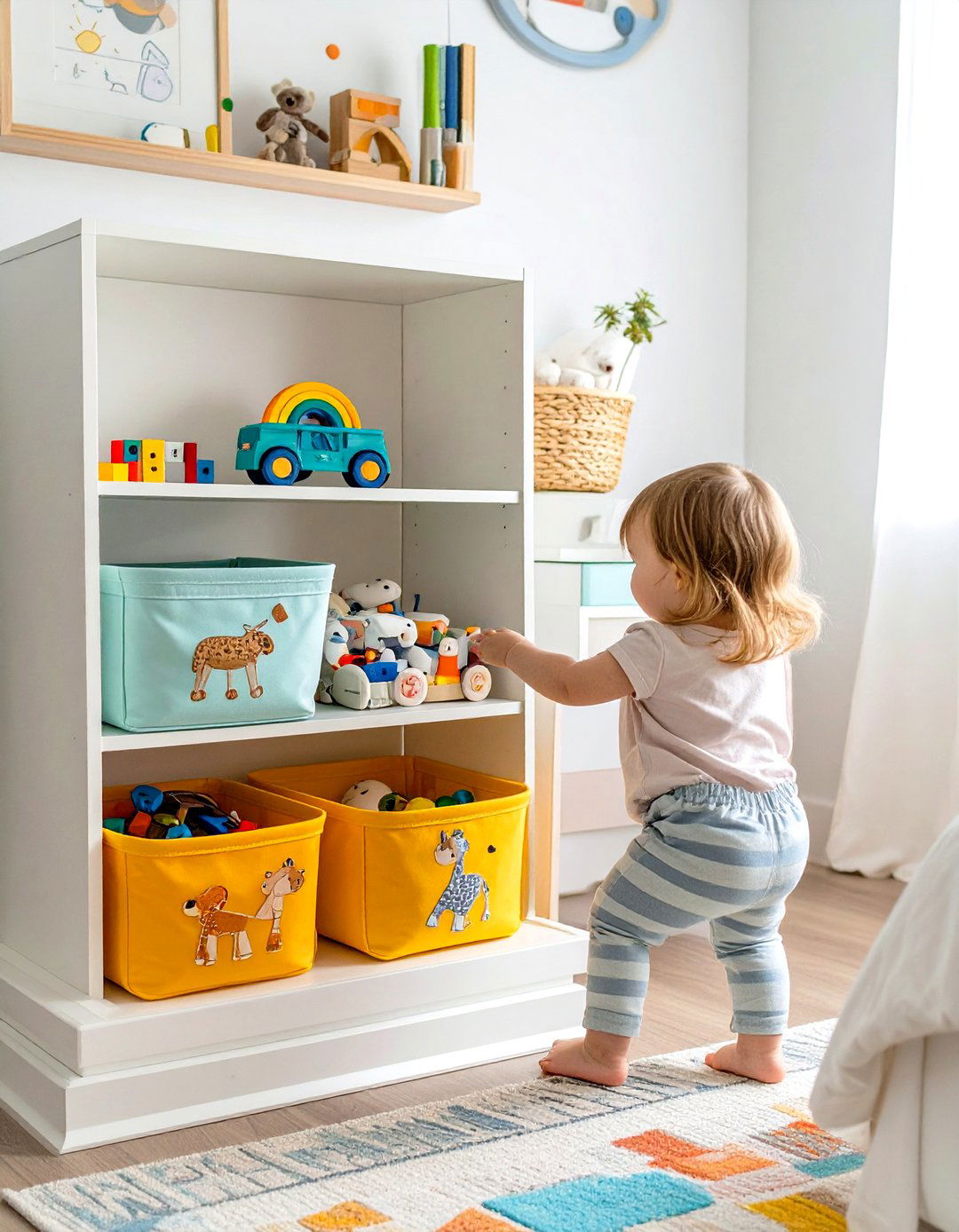 Labeled Bins for Easy Cleanup - 30 toddler bedroom ideas