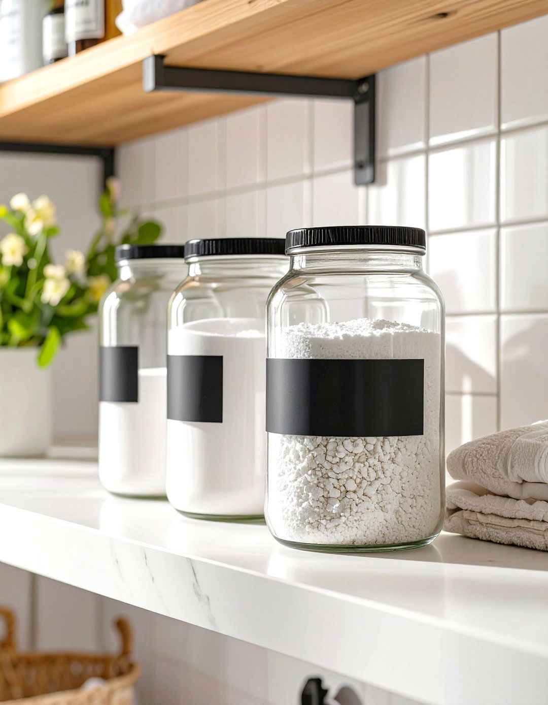 Labeled Glass Jars for Supplies - 30 utility room diy small laundry room ideas