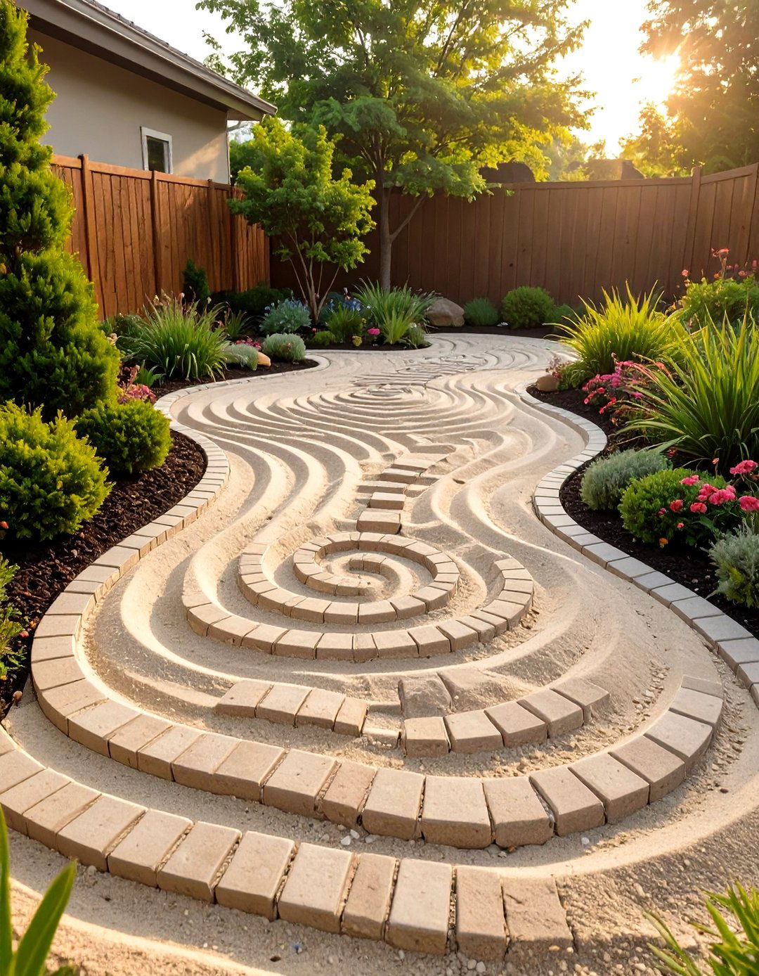 Labyrinth Path Backyard for Meditation - 30 cheap no grass backyard ideas
