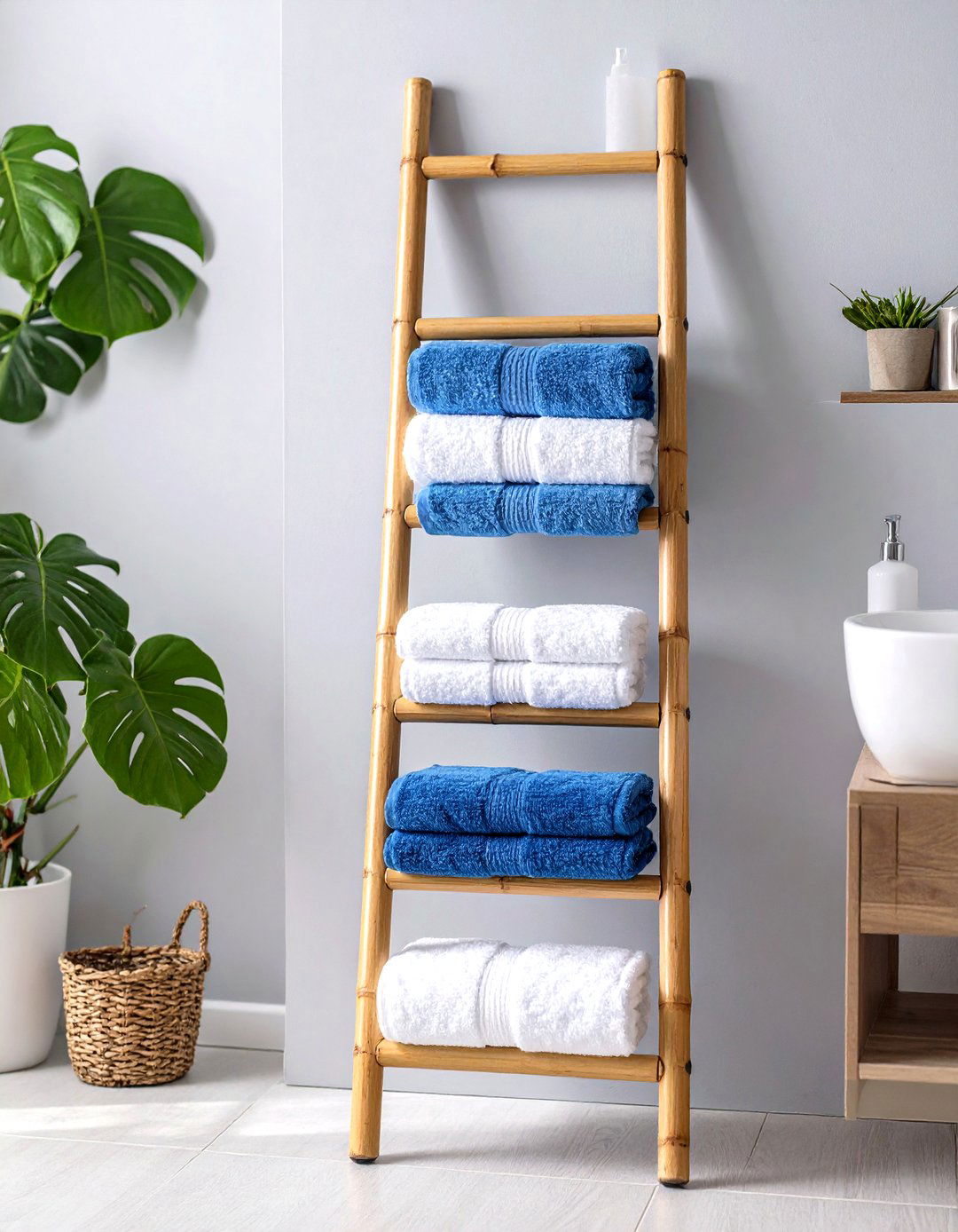 Ladder for Towel Storage - 30 small bathroom decor ideas