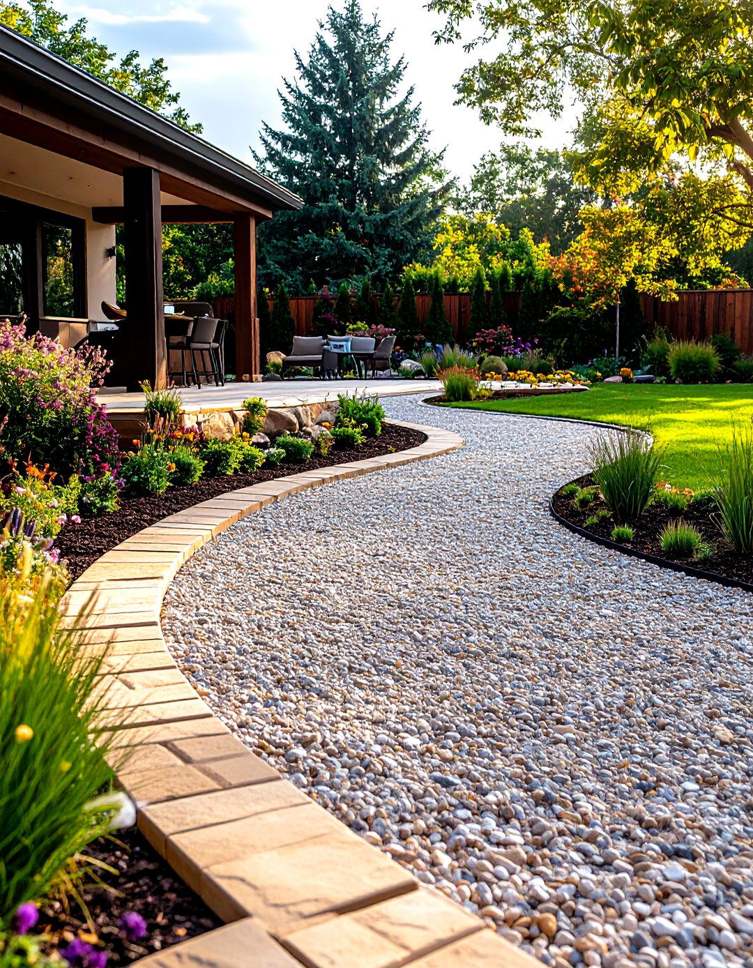 Landscape Block Edging for a Pea Gravel Patio - 30 pea gravel patio edging ideas