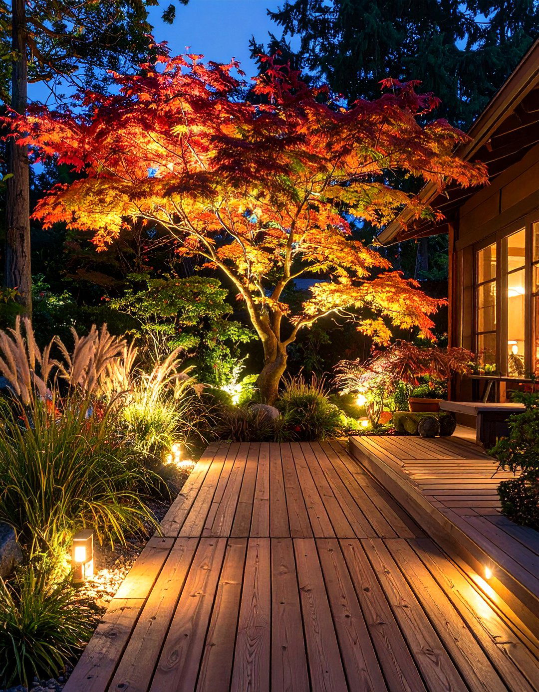 Landscape Uplighting Around the Deck - 30 deck lighting ideas