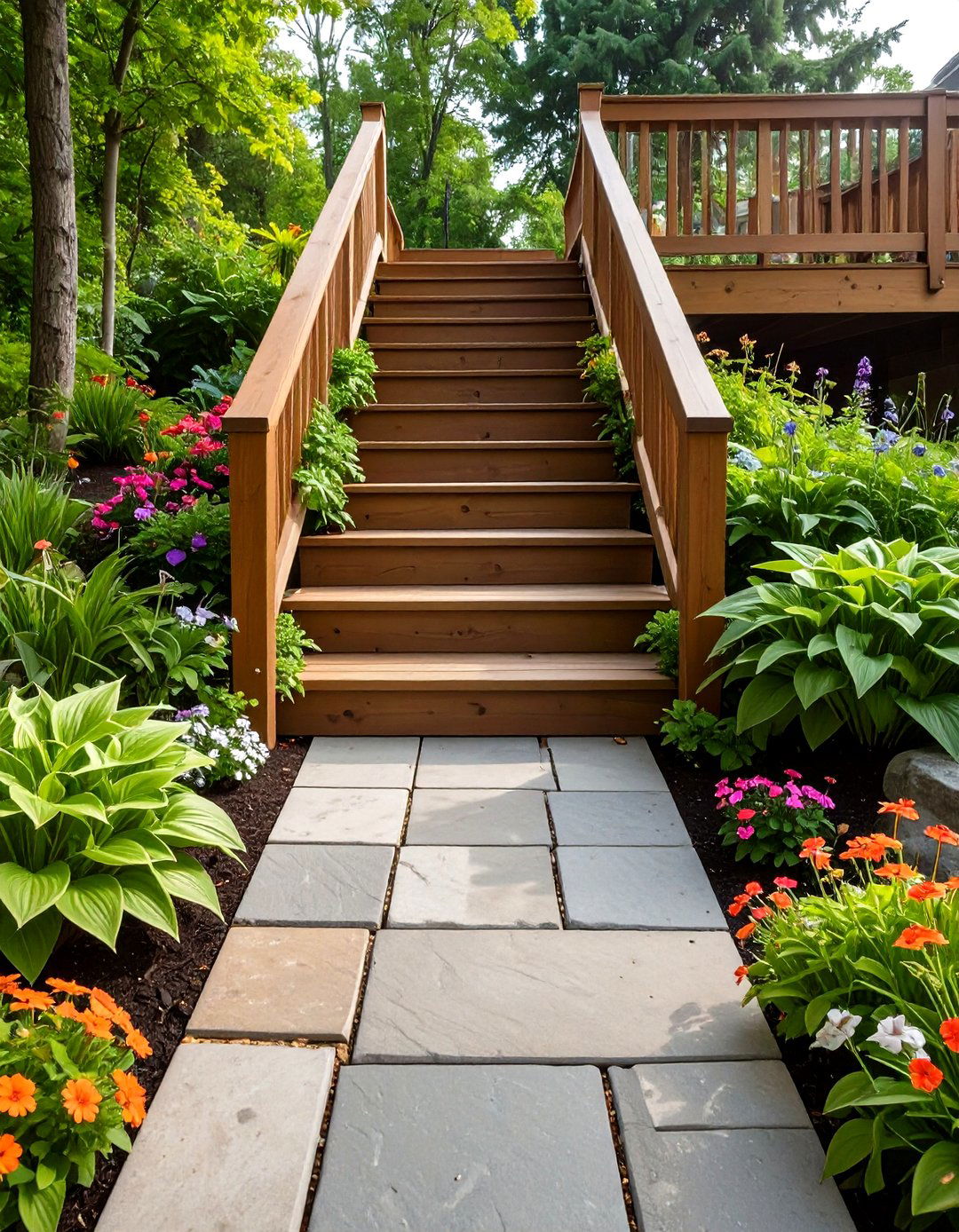 Landscaped Deck Stair Surroundings - 30 deck stair ideas