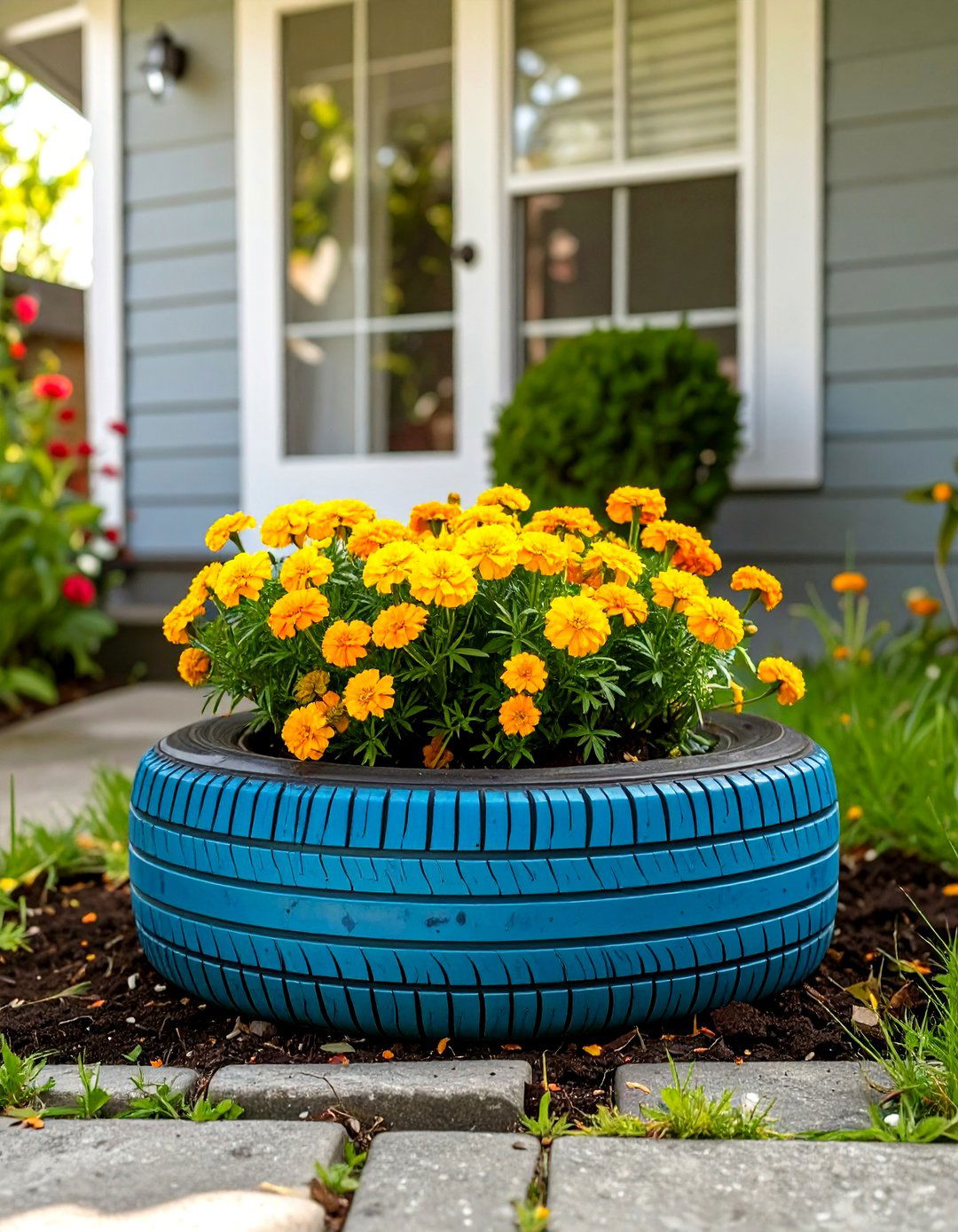 Landscaping with Repurposed Tires - 30 small area cheap simple front yard landscaping ideas
