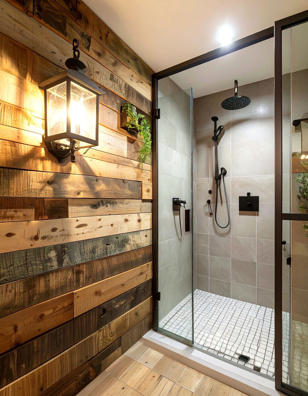 Lantern Style Lighting in a Rustic Shower - 30 rustic shower ideas