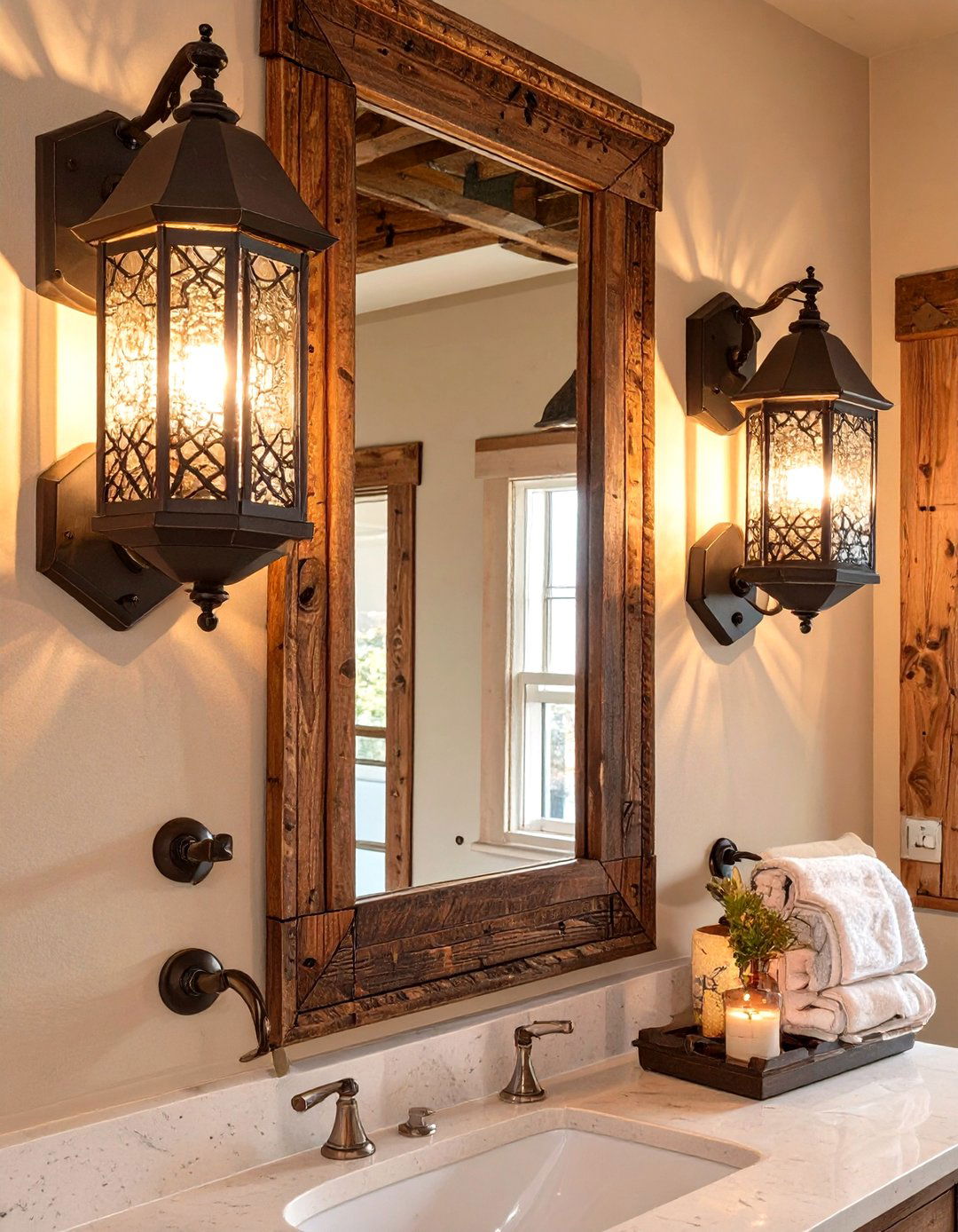 Lantern Style Wall Sconces for a Western Bathroom - 30 western bathroom ideas