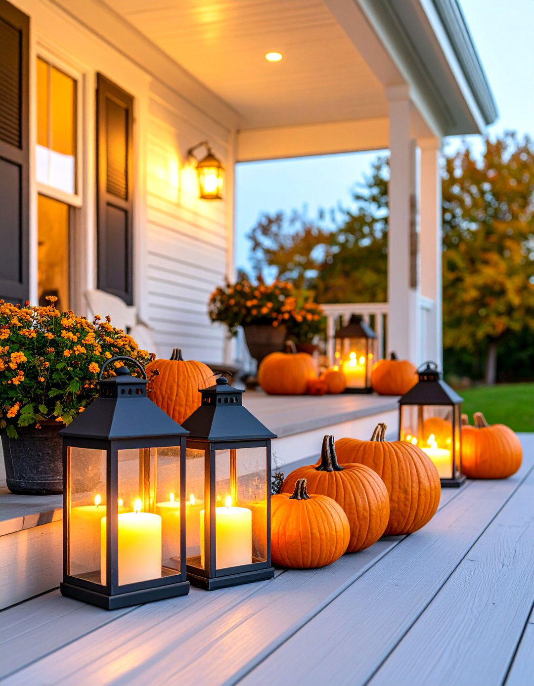 Lanterns and Evening Glow - 30 fall porch decor ideas