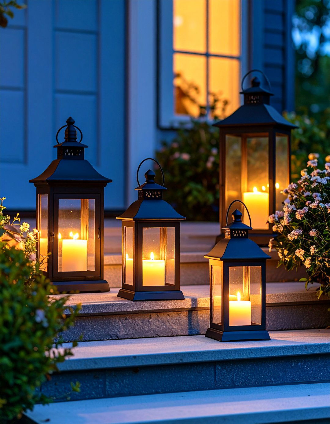 Lanterns with Flameless LED Candles - 30 porch decor ideas