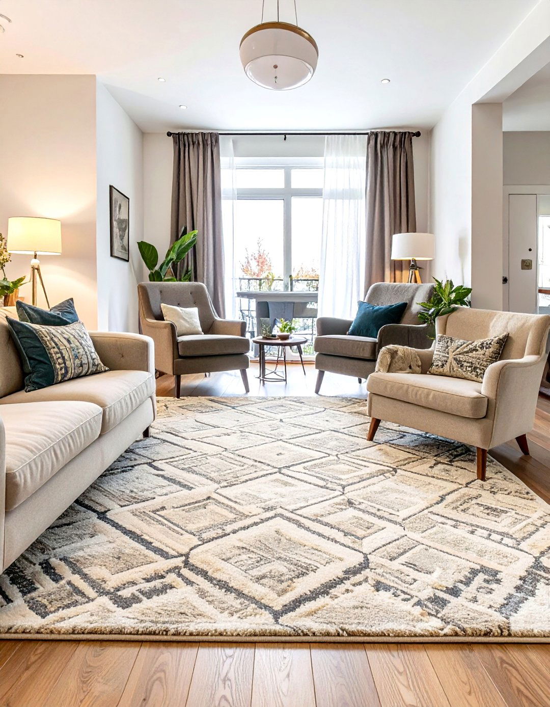 Large Area Rug to Define the Space - 30 small family room ideas