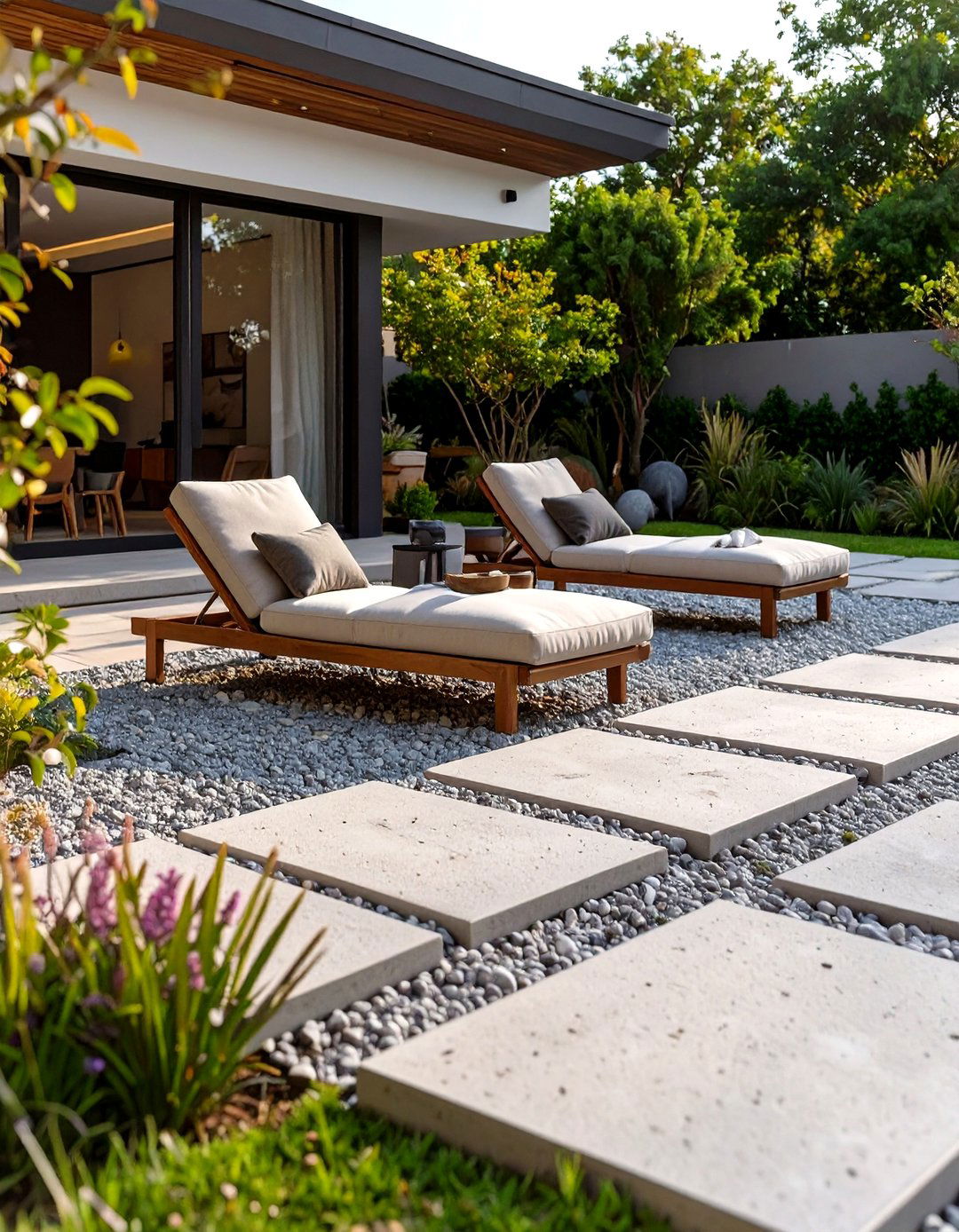 Large Concrete Paver Patio with Gravel Joints - 30 simple concrete patio ideas