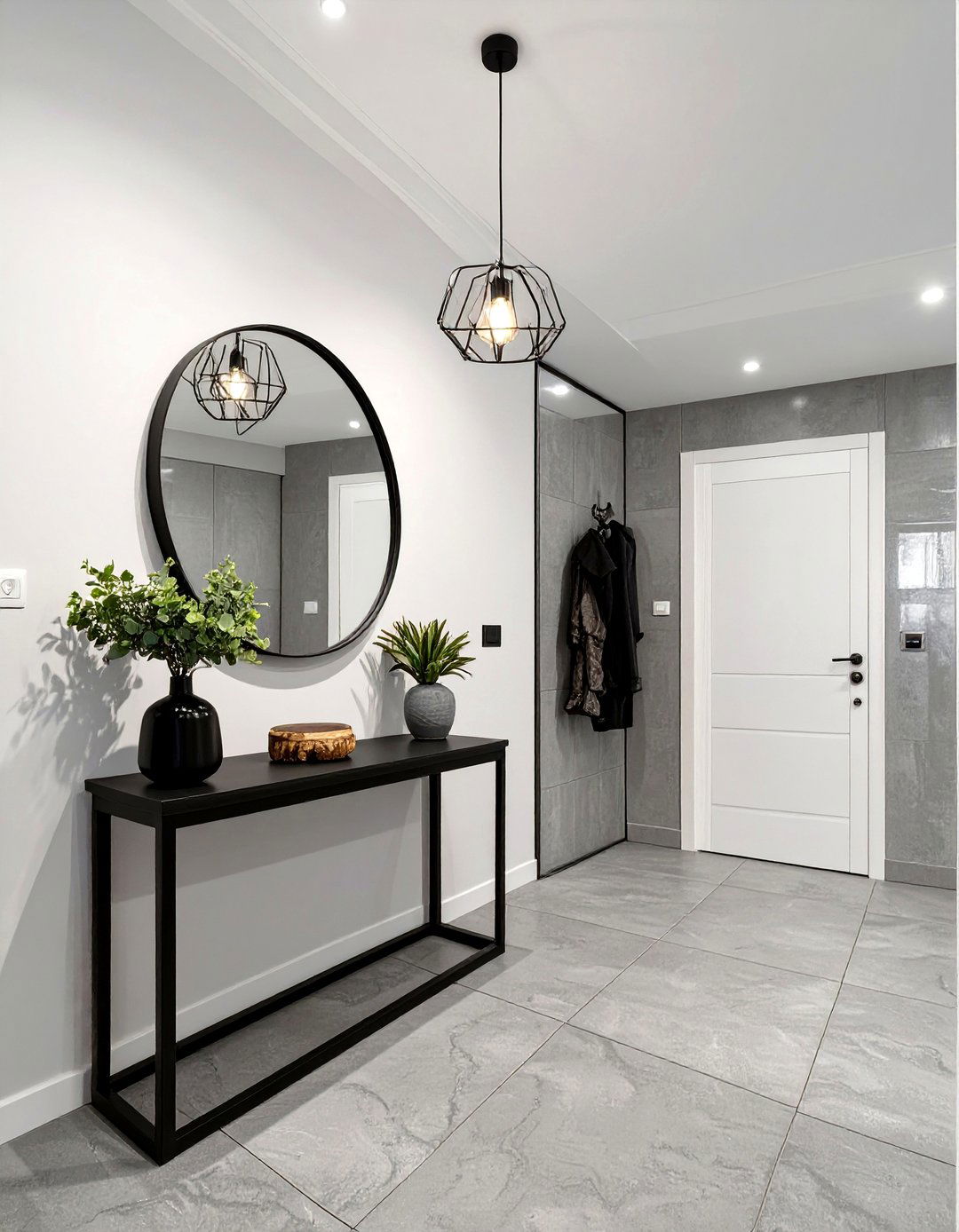 Large Format Concrete Look Tile - 30 modern entryway tile ideas