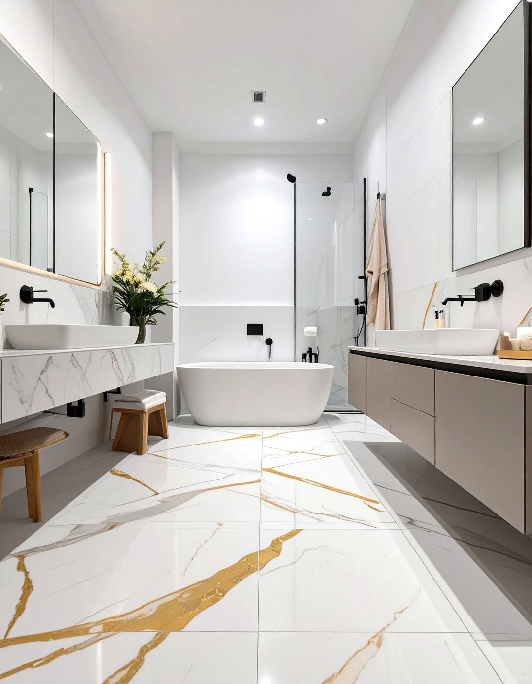 Large Format Floor Tiles - 30 small bathroom decor ideas