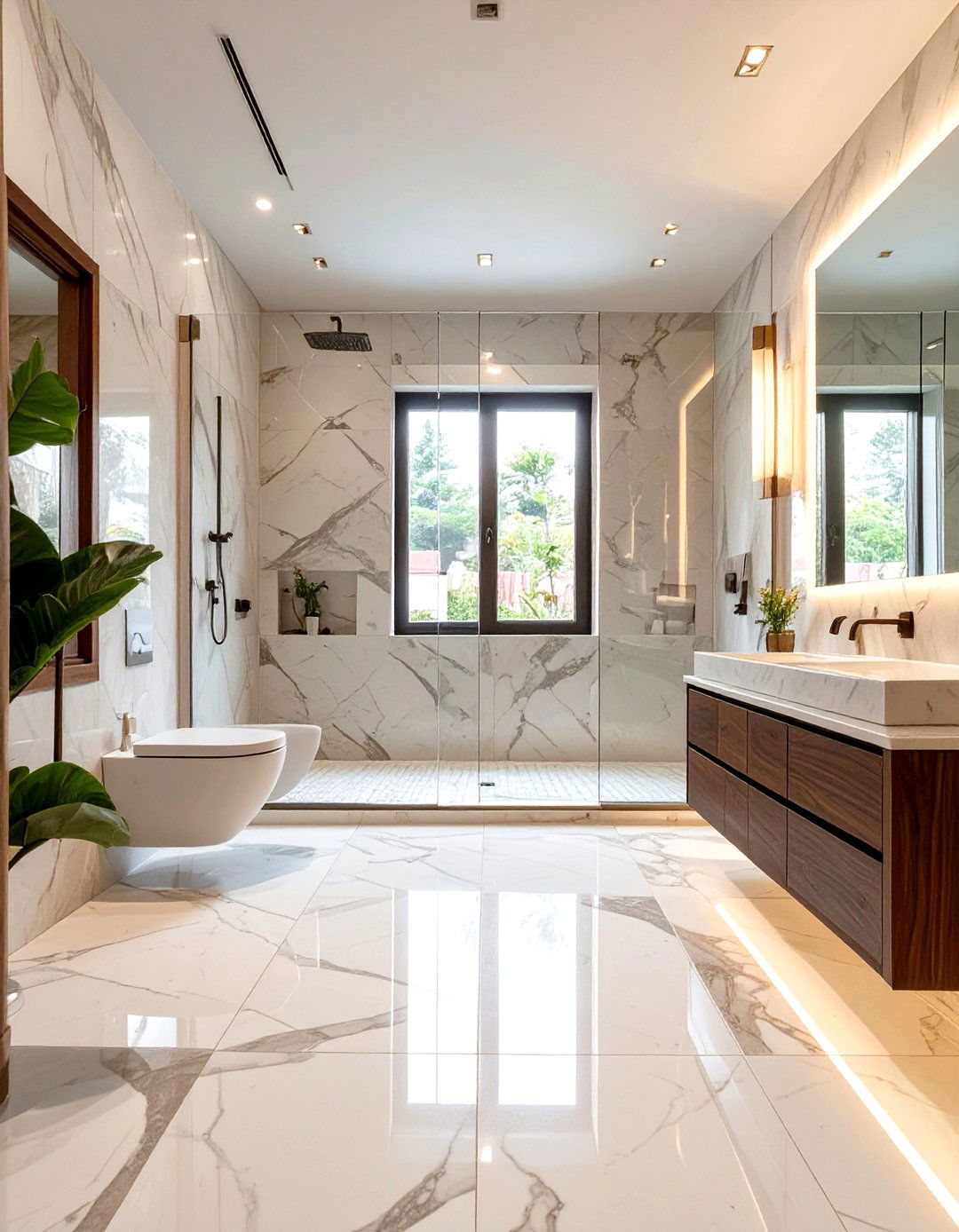 Large Format Marble Bathroom - 30 modern bathroom tile ideas