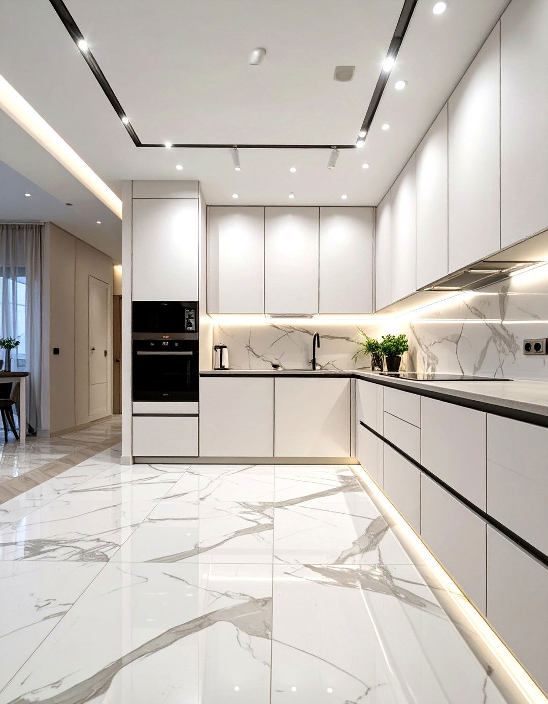 Large Format Marble Look Kitchen Tiles - 30 modern kitchen tiles design ideas