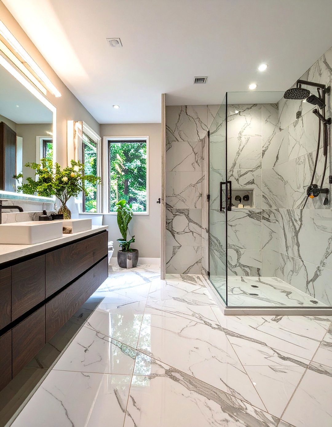 Large Format Marble Look Porcelain Bathroom Tiles - 30 bathroom floor tiles ideas