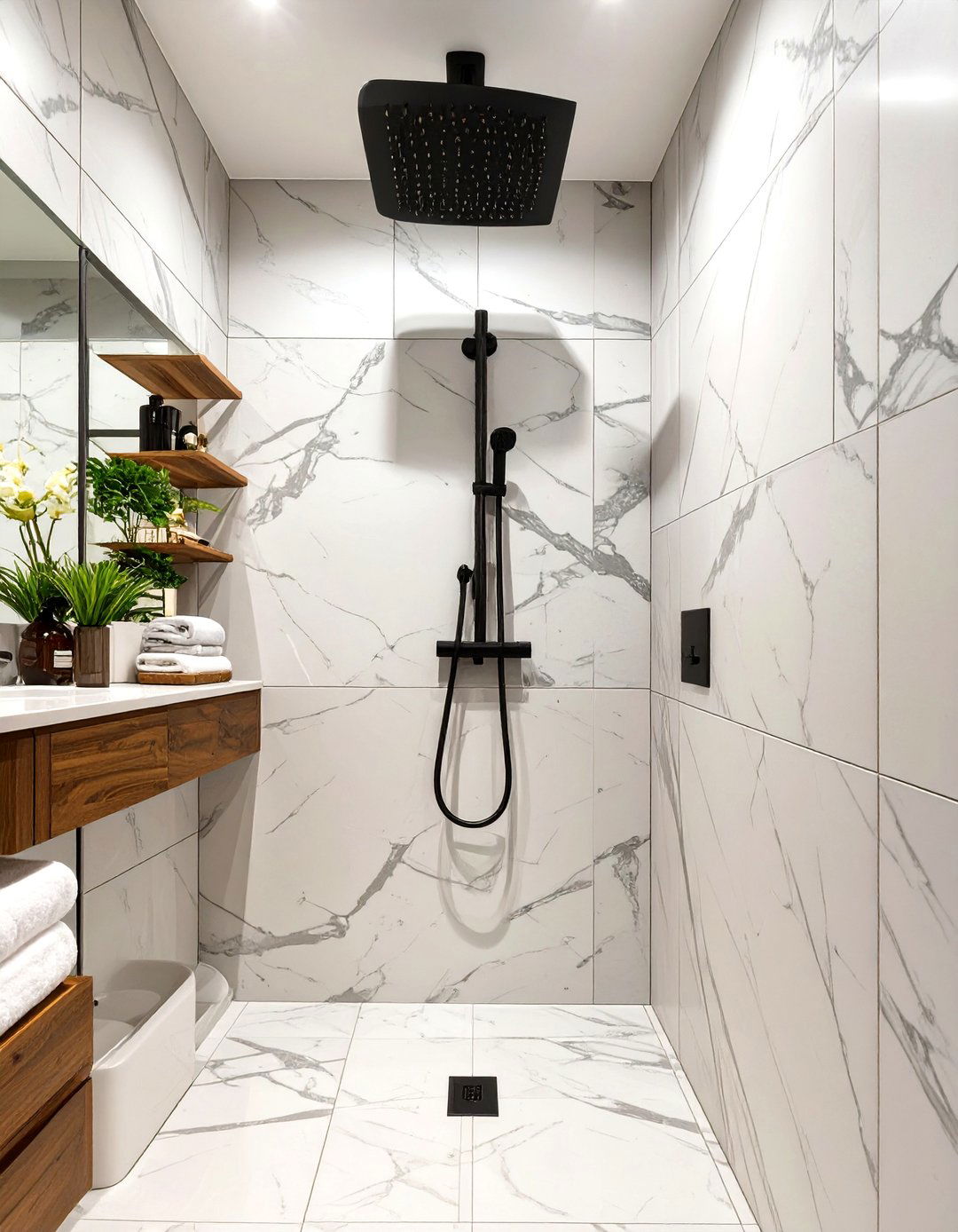 Large Format Marble Look Porcelain Shower Wall Tile - 30 shower wall tile ideas