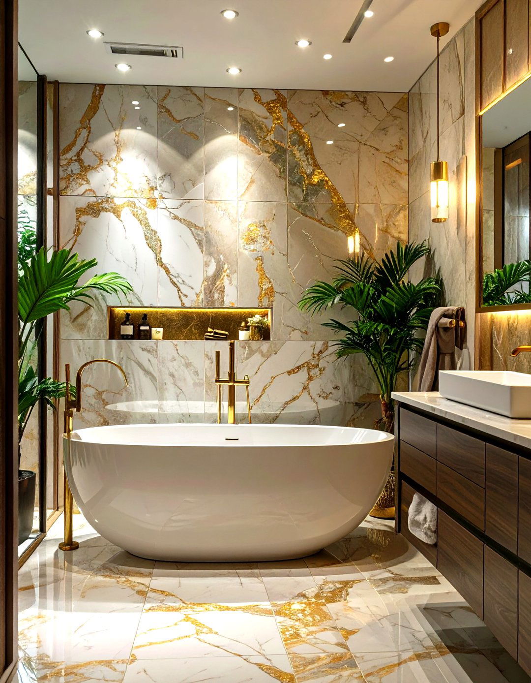 Large Format Marble Tile Accent Wall - 30 bathroom accent wall ideas
