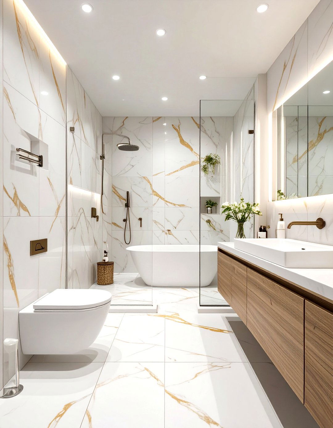 Large Format Marble Tiles - 30 washroom and bathroom tiles design ideas